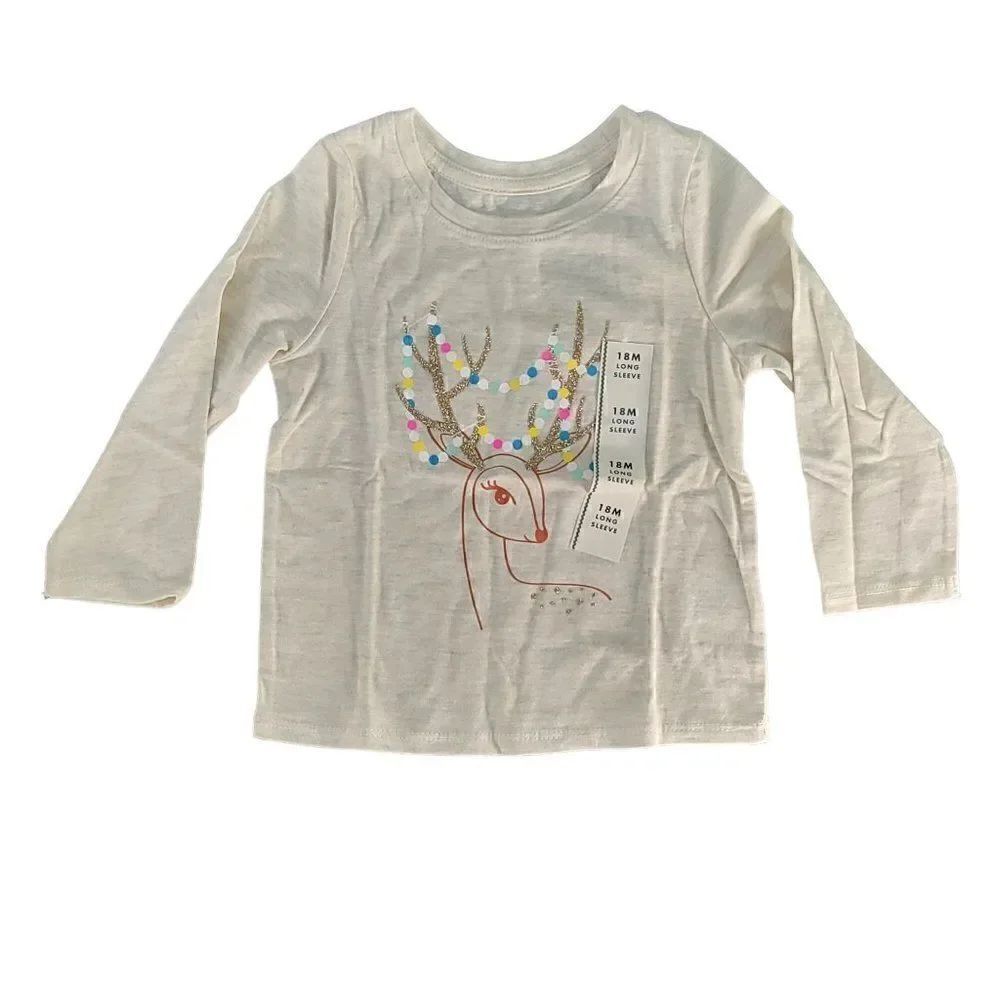 Cat & Jack Toddler Sparkle Deer Long Sleeve Graphic T-Shirt Sz 18M